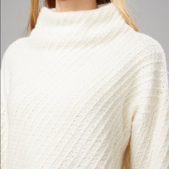 Cream Wool Blend Diagonal Stitch Mock Neck Sweater - Picture 3 of 3